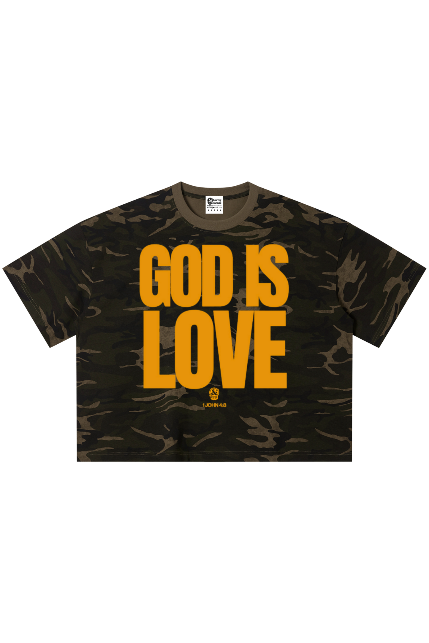 God is Love Camo Boxy T (Orange) Unisex