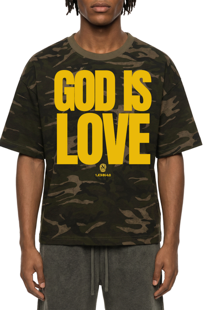 God is Love Camo Boxy T (Gold) Unisex