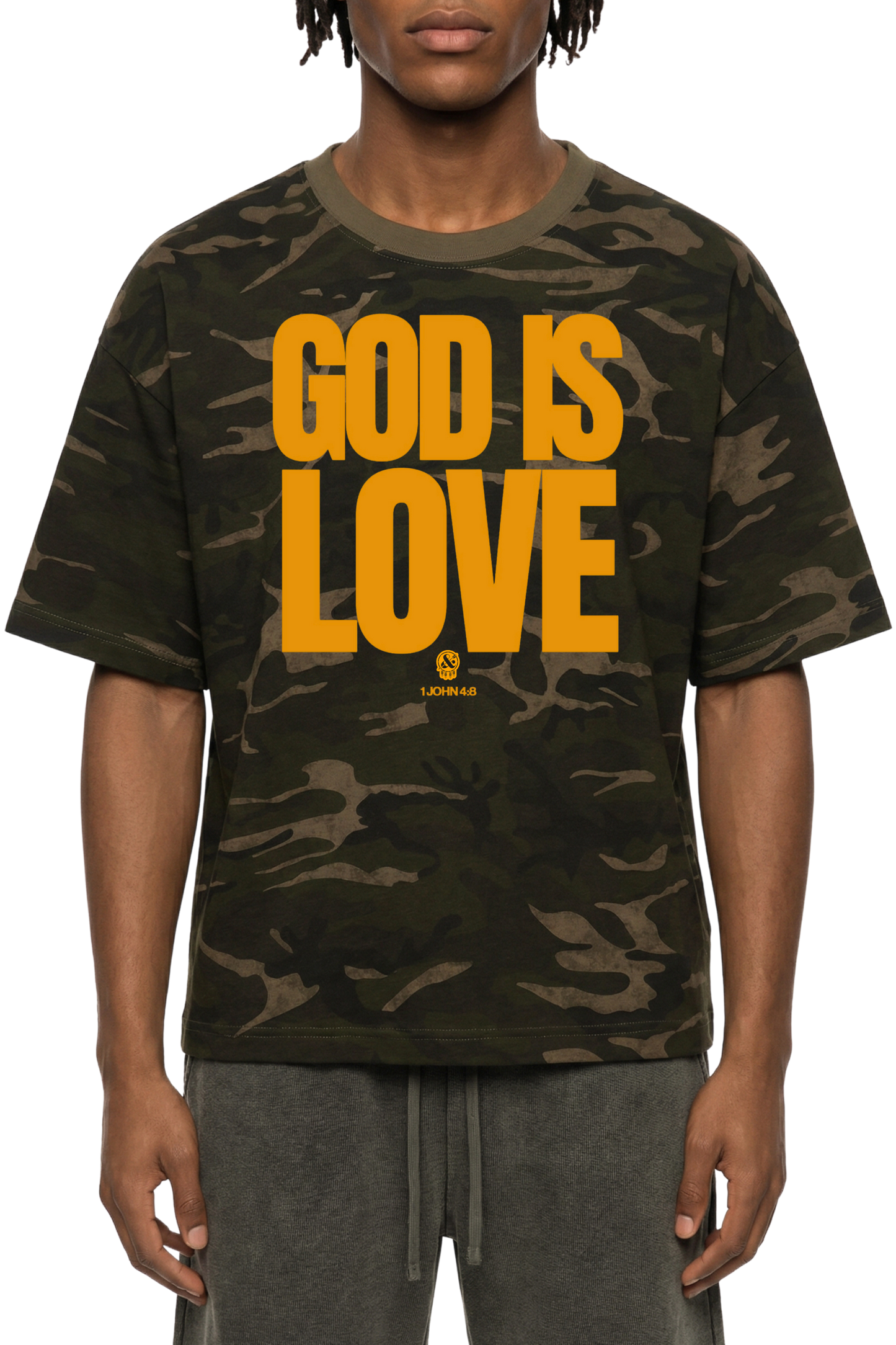 God is Love Camo Boxy T (Orange) Unisex